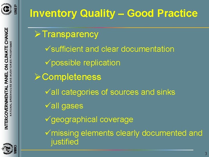 UNEP INTERGOVERNMENTAL PANEL ON CLIMATE CHANGE Inventory Quality – Good Practice NATIONAL GREENHOUSE GAS