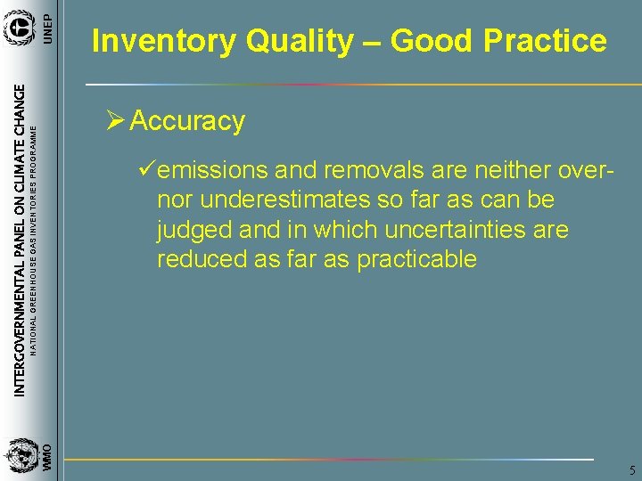 UNEP INTERGOVERNMENTAL PANEL ON CLIMATE CHANGE Inventory Quality – Good Practice NATIONAL GREENHOUSE GAS