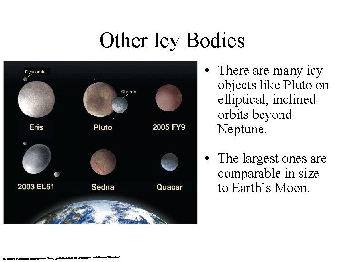 Other Icy Bodies • There are many icy objects like Pluto on elliptical, inclined