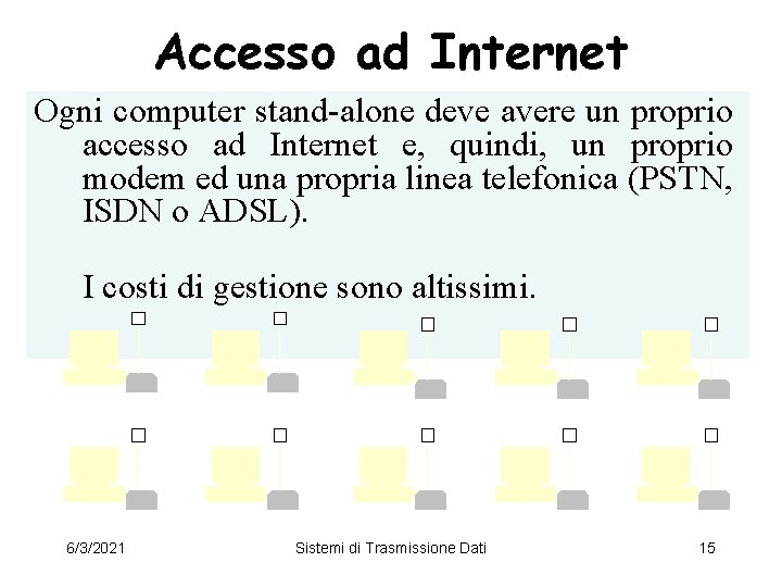 Accesso ad Internet Ogni computer stand-alone deve avere un proprio accesso ad Internet e,