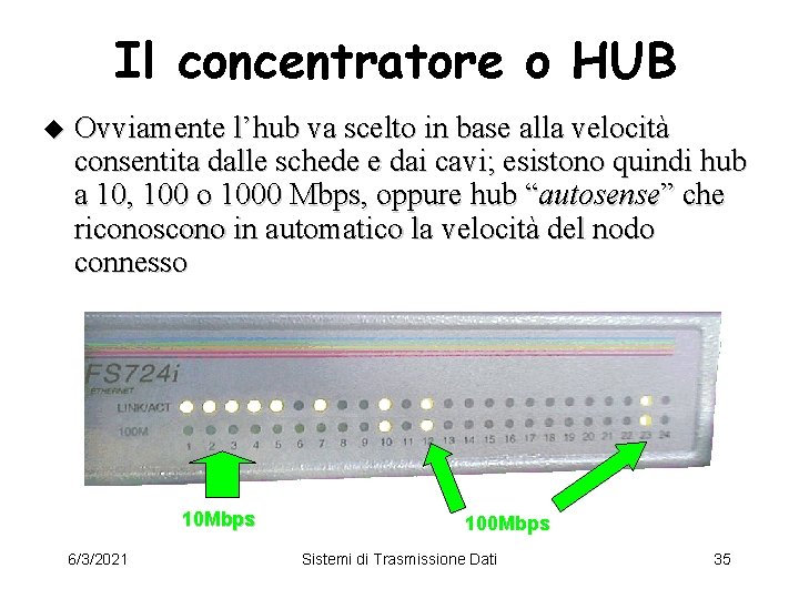 Il concentratore o HUB u Ovviamente l’hub va scelto in base alla velocità consentita
