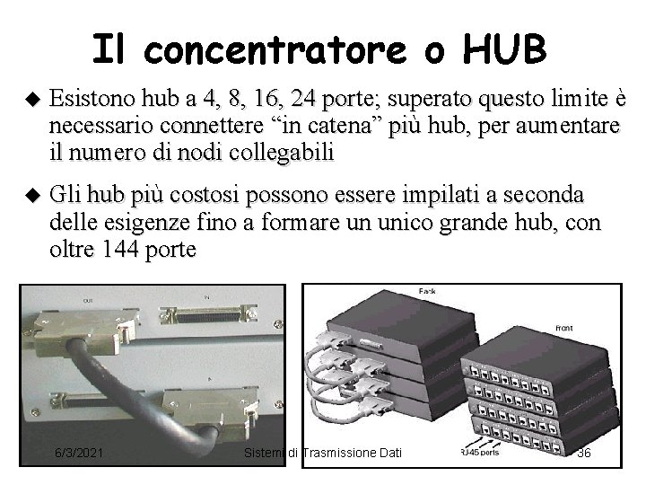 Il concentratore o HUB u Esistono hub a 4, 8, 16, 24 porte; superato