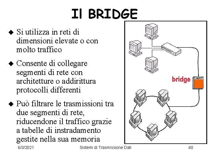 Il BRIDGE u Si utilizza in reti di dimensioni elevate o con molto traffico