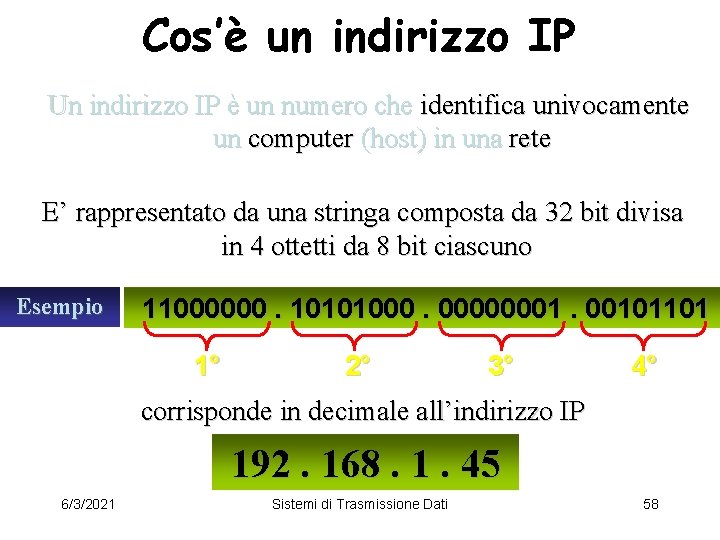 Cos’è un indirizzo IP Un indirizzo IP è un numero che identifica univocamente un