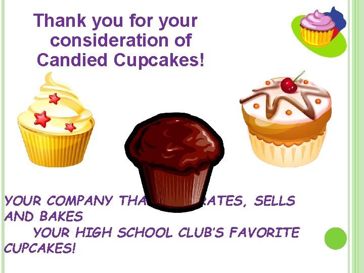 Thank you for your consideration of Candied Cupcakes! YOUR COMPANY THAT DECORATES, SELLS AND Thank you for your consideration of Candied Cupcakes! YOUR COMPANY THAT DECORATES, SELLS AND