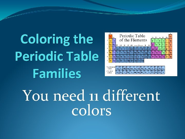 Coloring the Periodic Table Families You need 11 different colors 