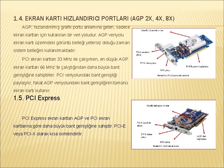 1. 4. EKRAN KARTI HIZLANDIRICI PORTLARI (AGP 2 X, 4 X, 8 X) AGP;