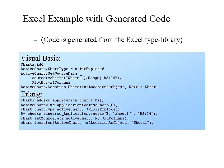 Excel Example with Generated Code – (Code is generated from the Excel type-library) Visual