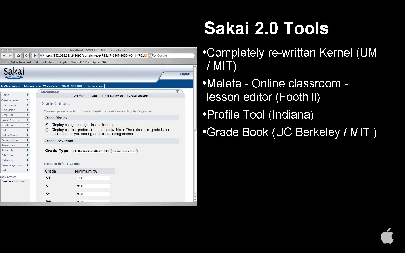 Sakai 2. 0 Tools • Completely re-written Kernel (UM / MIT) • Melete -