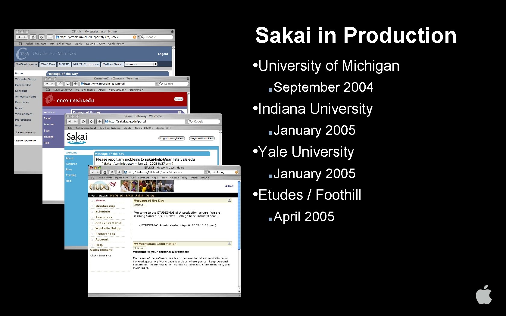 Sakai in Production • University of Michigan ■ September 2004 • Indiana University ■