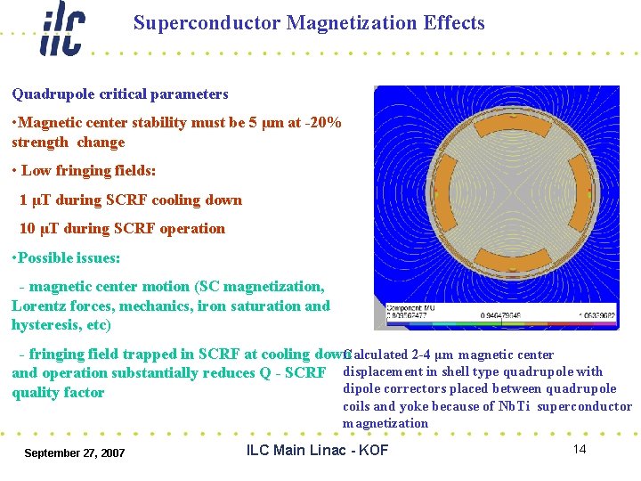 Superconductor Magnetization Effects Quadrupole critical parameters • Magnetic center stability must be 5 μm
