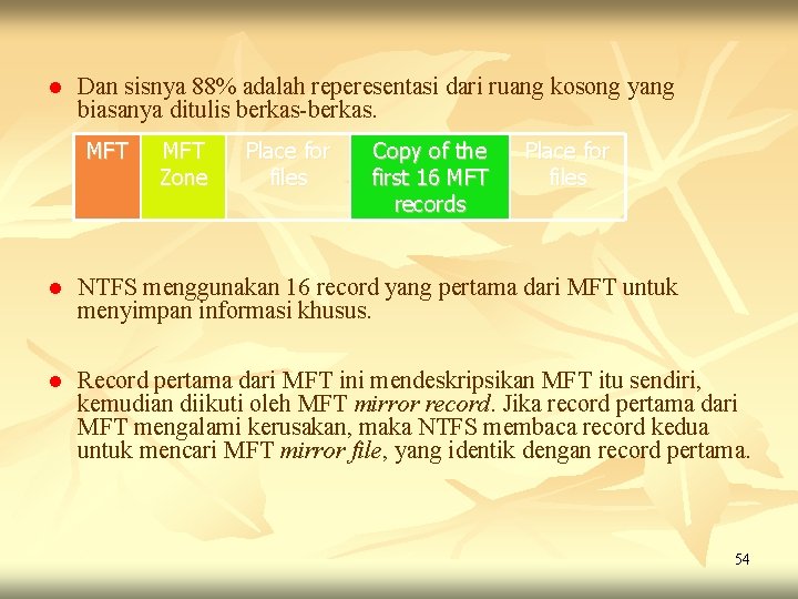 l Dan sisnya 88% adalah reperesentasi dari ruang kosong yang biasanya ditulis berkas-berkas. MFT l Dan sisnya 88% adalah reperesentasi dari ruang kosong yang biasanya ditulis berkas-berkas. MFT