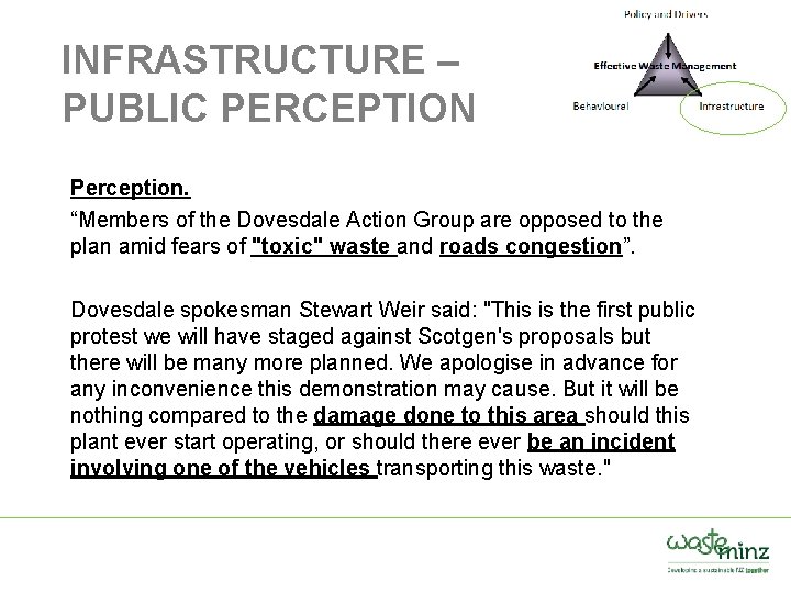 INFRASTRUCTURE – PUBLIC PERCEPTION Perception. “Members of the Dovesdale Action Group are opposed to