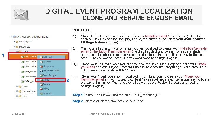 DIGITAL EVENT PROGRAM LOCALIZATION CLONE AND RENAME ENGLISH EMAIL You should : 1) Clone