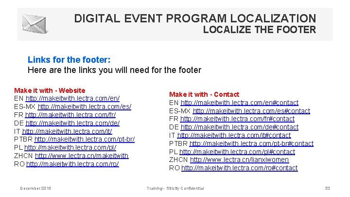 DIGITAL EVENT PROGRAM LOCALIZATION LOCALIZE THE FOOTER Links for the footer: Here are the