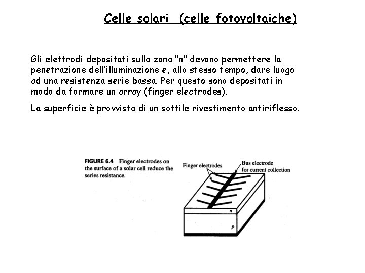 Celle solari (celle fotovoltaiche) Gli elettrodi depositati sulla zona “n” devono permettere la penetrazione