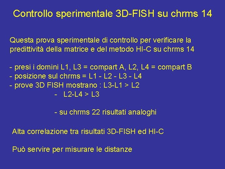 Controllo sperimentale 3 D-FISH su chrms 14 Questa prova sperimentale di controllo per verificare