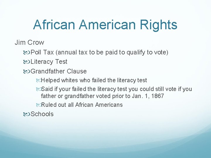 African American Rights Jim Crow Poll Tax (annual tax to be paid to qualify