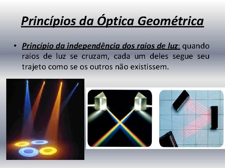 Princípios da Óptica Geométrica • Princípio da independência dos raios de luz: quando raios