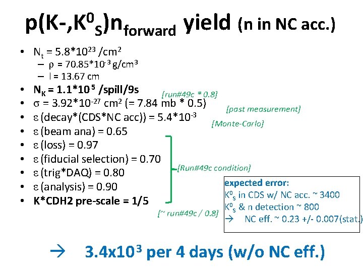 p(K-, K 0 S)nforward yield (n in NC acc. ) • Nt = 5.