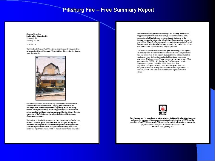 Pittsburg Fire – Free Summary Report 