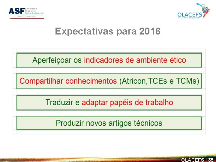 Expectativas para 2016 OLACEFS | 35 