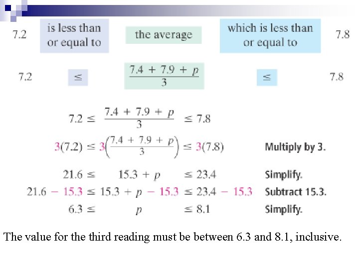 The value for the third reading must be between 6. 3 and 8. 1,