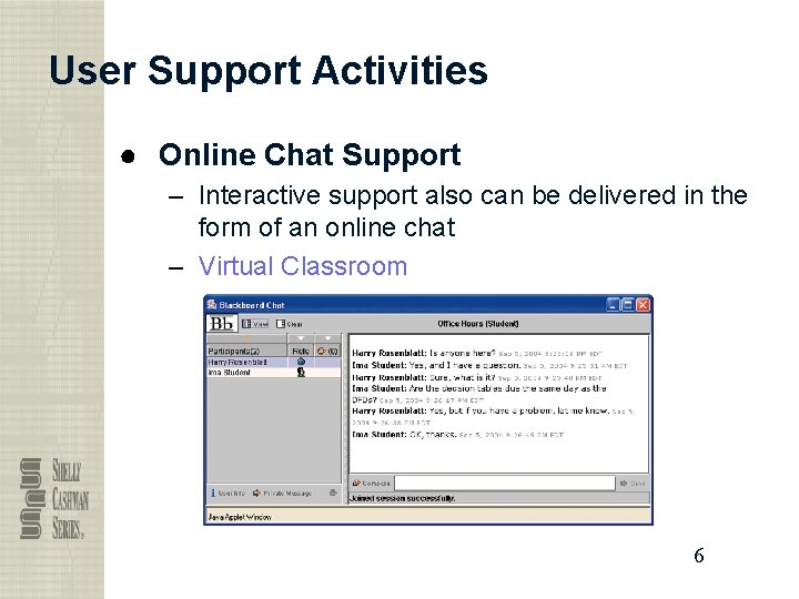 User Support Activities ● Online Chat Support – Interactive support also can be delivered