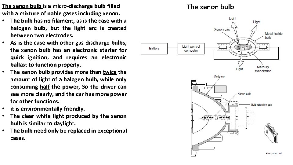The xenon bulb is a micro-discharge bulb filled with a mixture of noble gases