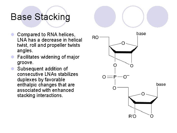 Base Stacking l Compared to RNA helices, LNA has a decrease in helical twist,