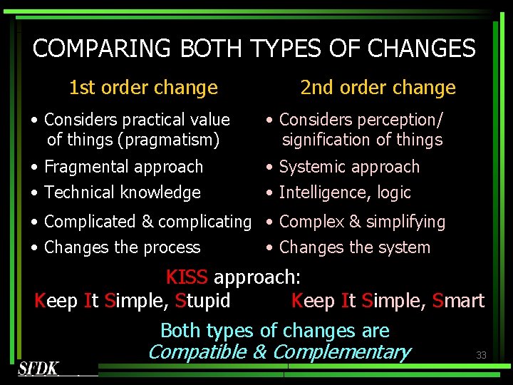 COMPARING BOTH TYPES OF CHANGES 1 st order change 2 nd order change • COMPARING BOTH TYPES OF CHANGES 1 st order change 2 nd order change •