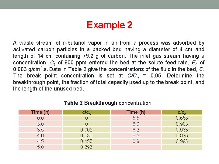 Example 2 A waste stream of n-butanol vapor in air from a process was