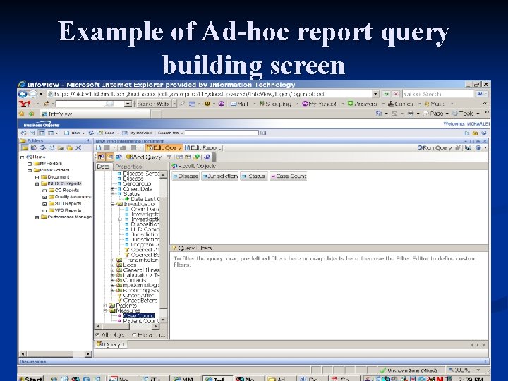 Example of Ad-hoc report query building screen 
