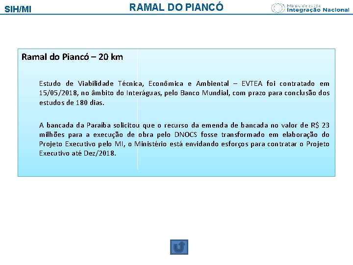 RAMAL DO PIANCÓ SIH/MI Ramal do Piancó – 20 km Estudo de Viabilidade Técnica,