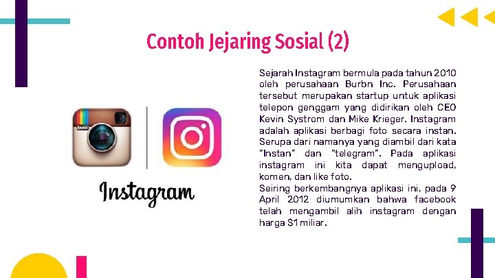 Contoh Jejaring Sosial (2) Sejarah Instagram bermula pada tahun 2010 oleh perusahaan Burbn Inc.