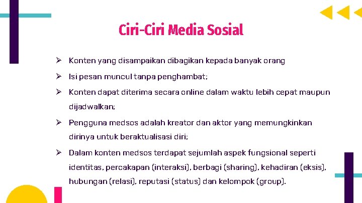 Ciri-Ciri Media Sosial Ø Konten yang disampaikan dibagikan kepada banyak orang Ø Isi pesan