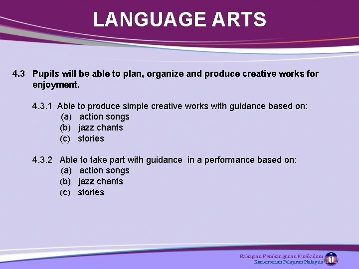 LANGUAGE ARTS 4. 3 Pupils will be able to plan, organize and produce creative