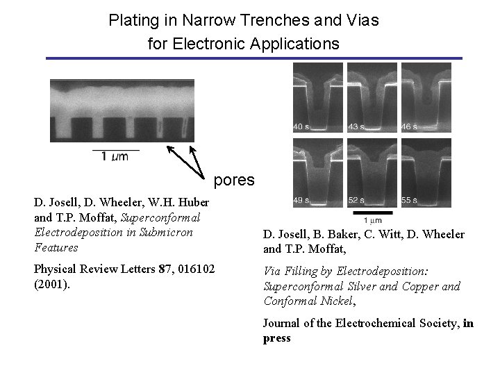Plating in Narrow Trenches and Vias for Electronic Applications pores D. Josell, D. Wheeler,