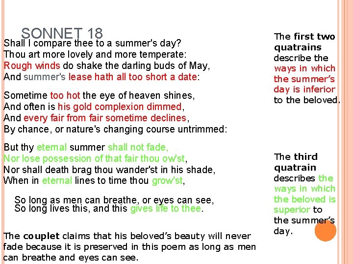 SONNET 18 Shall I compare thee to a summer's day? Thou art more lovely SONNET 18 Shall I compare thee to a summer's day? Thou art more lovely