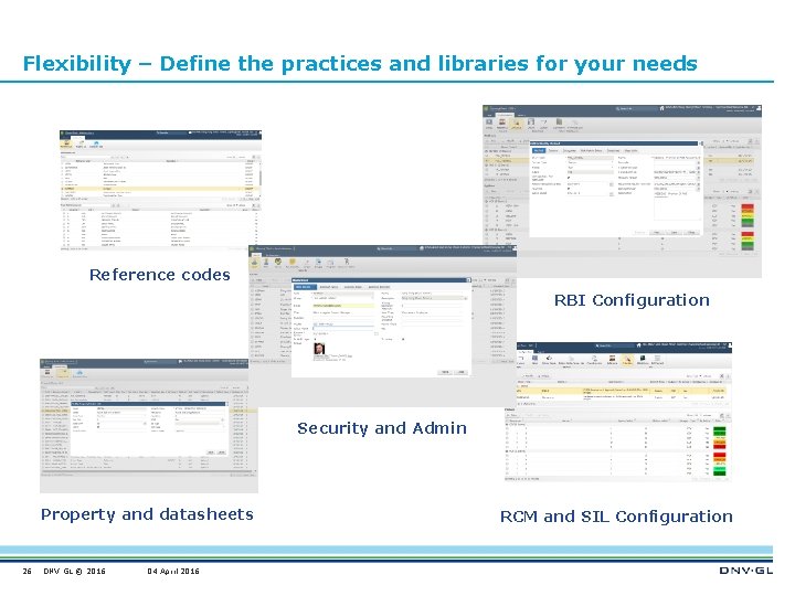 Flexibility – Define the practices and libraries for your needs Reference codes RBI Configuration