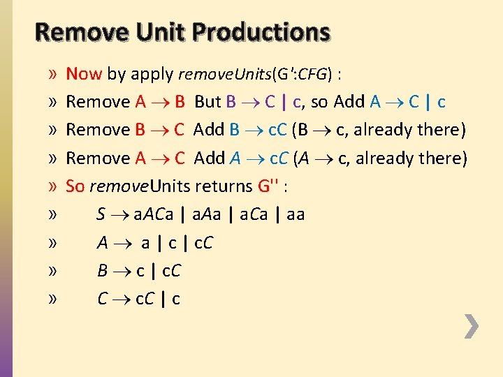 Remove Unit Productions » » » » » Now by apply remove. Units(G': CFG)
