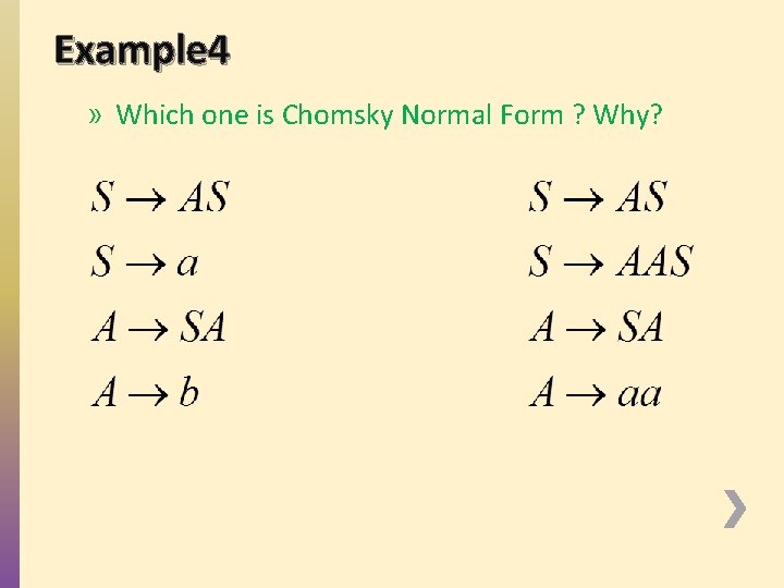 Example 4 » Which one is Chomsky Normal Form ? Why? 