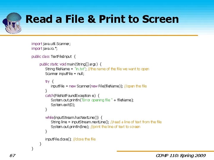 Read a File & Print to Screen import java. util. Scanner; import java. io.