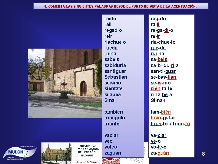 6. COMENTA LAS SIGUIENTES PALABRAS DESDE EL PUNTO DE VISTA DE LA ACENTUACIÓN. GRAMÁTICA 6. COMENTA LAS SIGUIENTES PALABRAS DESDE EL PUNTO DE VISTA DE LA ACENTUACIÓN. GRAMÁTICA