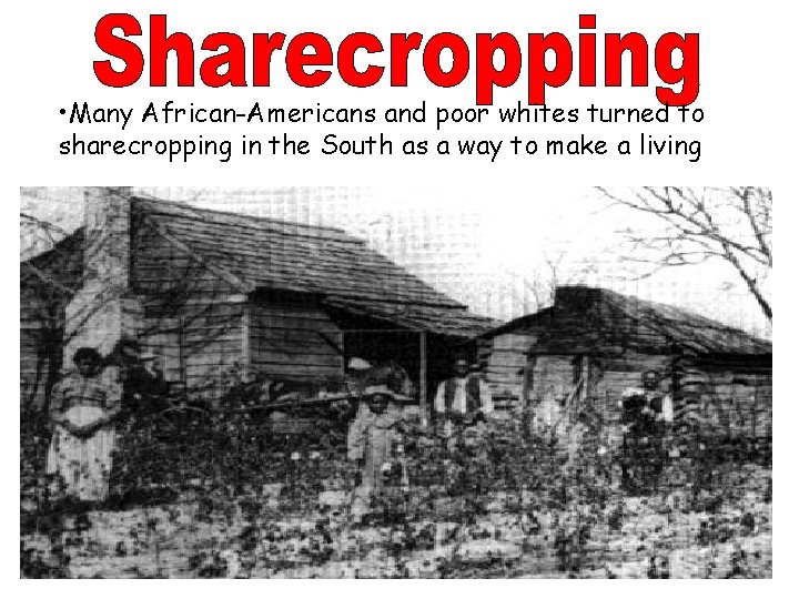 • Many African-Americans and poor whites turned to sharecropping in the South as • Many African-Americans and poor whites turned to sharecropping in the South as