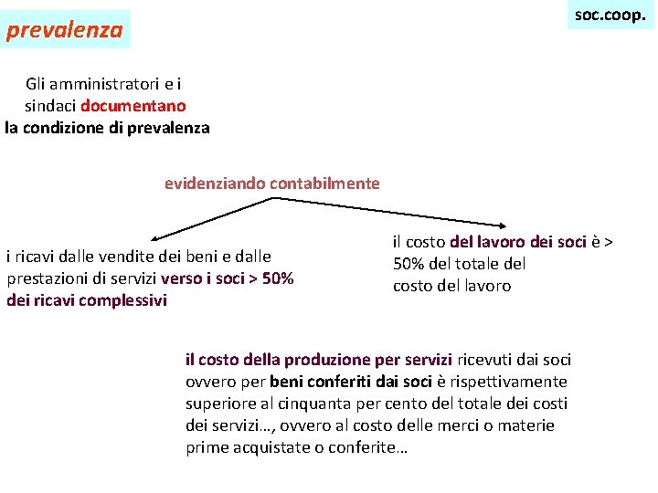 soc. coop. prevalenza Gli amministratori e i sindaci documentano la condizione di prevalenza evidenziando