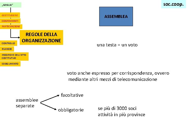 soc. coop. „GRIGLIA“ ASSEMBLEA COSTITUZIONE CONFERIMENTI PARTECIPAZIONE REGOLE DELLA ORGANIZZAZIONE CONTROLLO una testa =