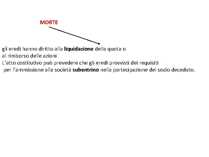 MORTE gli eredi hanno diritto alla liquidazione della quota o al rimborso delle azioni