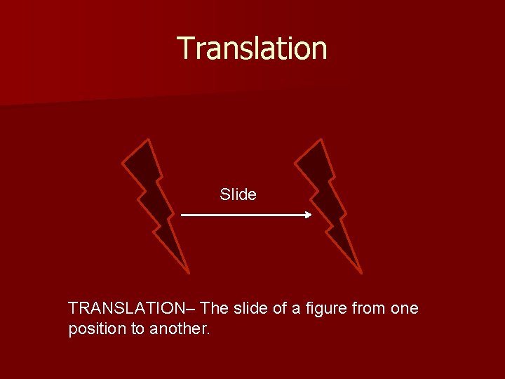 Translation Slide TRANSLATION– The slide of a figure from one position to another. 