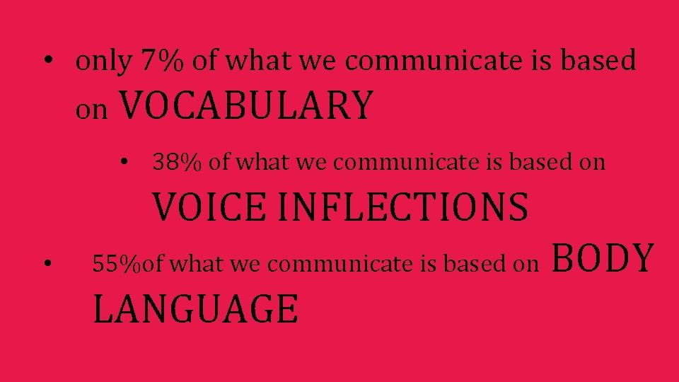  • only 7% of what we communicate is based on VOCABULARY • 38%